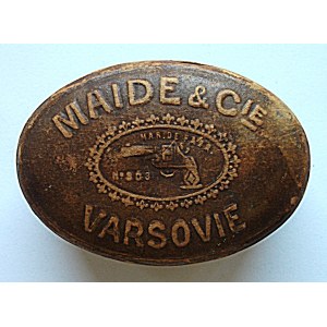 [TEKTUROWE PUDEŁKO]. Pudełko na puder lub mydło. MAIDE & C-ie. Varsovie. Pudełko “jajkowate”...