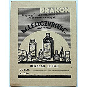 [ROZKŁAD LEKCJI]. Druk reklamowy atramentu DRAKON, z tekstem : Używaj Atramentu Harcerskiego...