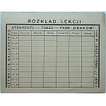 [ROZKŁAD LEKCJI]. Druk reklamowy atramentu DRAKON, z tekstem : Używaj Atramentu Harcerskiego...