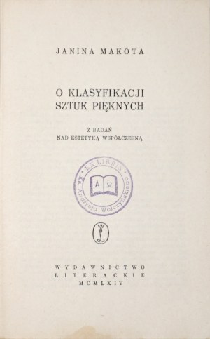 Makota J., On the CLASSIFICATION of the Fine Arts