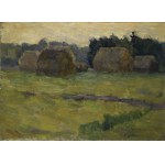 Aleksander NOWAKOWSKI - wł. Oleksa NOWAKIWSKI (1872-1935), Na skraju wsi - Stogi siana przed zachodem słońca, 1931