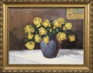 Tadeusz RADWAN, XX w., Żółte róże w wazonie