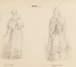 Jacek Malczewski (1854 Radom - 1929 Kraków), Szkic ubiorów renesansowych damskich, lata 70. XIX w.
