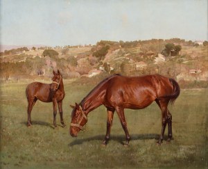 Emile Meyer (1823-1893), Pejzaż z końmi