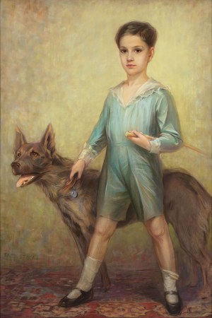 Tadeusz Styka (1889-1954), Portret chłopca z psem