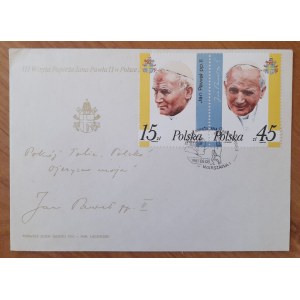 Zwei FDC-Briefumschläge anlässlich des dritten Besuchs von Papst Johannes Paul II. in Polen.