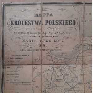 Mapa Królestwa Polskiego z oznaczeniem odległości na drogach... 1881