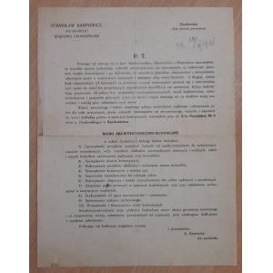Stanisław Karpowicz inż.-archiekt Rządowo upoważniony, Sandomierz [1926?], druk reklamujący usługi nowootwartego biura architektoniczno-projektowego w Sandomierzu.