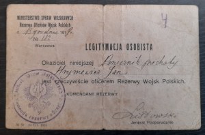 Personal Identification Card of the Ministry of Military Affairs in the name of Hryniewicz Jan.