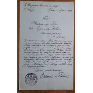 Olsztyn Letter from the Presidium of the Lviv Starosty to Zygmunt Robel District Commissioner in Lviv regarding rewards for employees.15.01.1922.