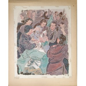 Wacław Siemiątkowski (1896-1977), Kobiety przebierające tkaniny (Powojenna Warszawa)