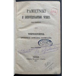 KOŹMIAN Andrzej Edward - Wspomnienia. Tom pierwszy [z dwóch]. Poznań [1867]