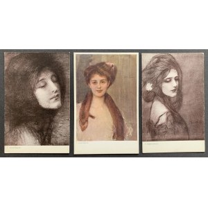 [MALARSTWO] Teodor AXENTOWICZ - 3 pocztówki z reprodukcjami portretów kobiecych. [ok. 1912]