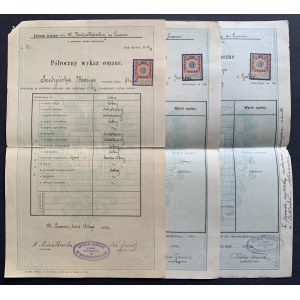 [NIEDZIAŁKOWSKA Wiktoria] Set of 3 school certificates - semi-annual list of censures. Liceum Żeńskie W. Niedziałkowska. Lviv [1912-14].