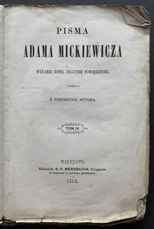The Writings of ADAM MICKIEWICZ. TOM IV. Warsaw [1858].