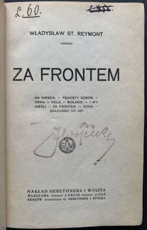 [Wyd.1] REYMONT Władysław - Za frontem. Warszawa [1919]