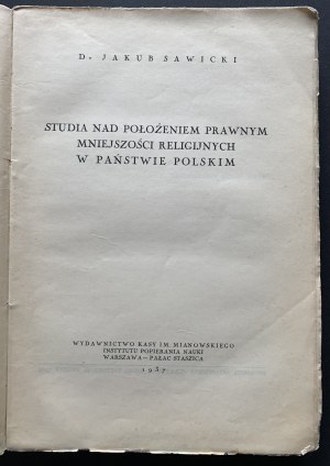 SAWICKI Jakub - Studie o právním postavení náboženských menšin v polském státě. Varšava [1937].