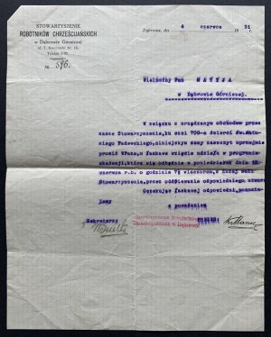 Invitation to a solemn academy. ASSOCIATION OF CHRISTIAN WORKERS in Dąbrowa Górnicza [1931].