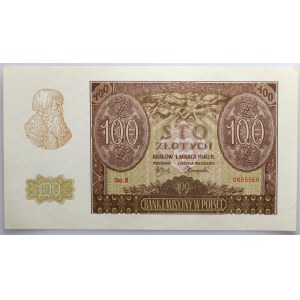 Generalne Gubernatorstwo, 100 złotych 1.03.1940, seria B, falsyfikat ZWZ