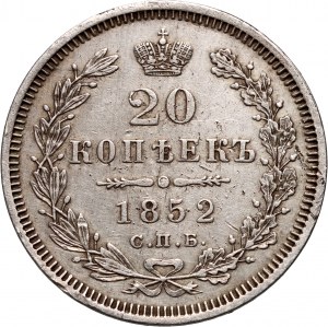Russia, Alexander II, 20 Kopecks 1852 СПБ ПA, St. Petersburg