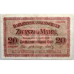 Banknoty niemieckich władz okupacyjnych, Darlehnskasse Ost, 20 marka 4.04.1918, Kowno, seria C
