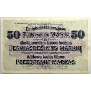 Banknoty niemieckich władz okupacyjnych, Darlehnskasse Ost, 50 marka 4.04.1918, Kowno, seria B