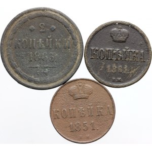 Russia, set of coins from 1851-1863, (3 pieces)