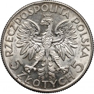 II RP, 5 złotych 1933, Warszawa, Głowa Kobiety