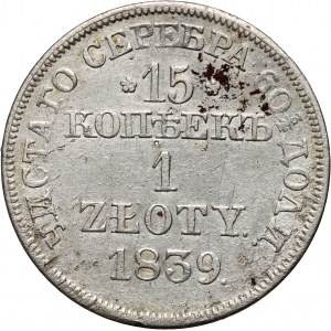 Zabór rosyjski, Mikołaj I, 15 kopiejek = 1 złoty 1839 MW, Warszawa