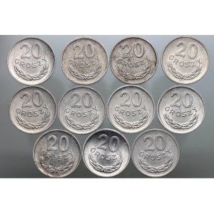 PRL, zestaw monet 20 groszy z lat 1961-1985, (11 sztuk)