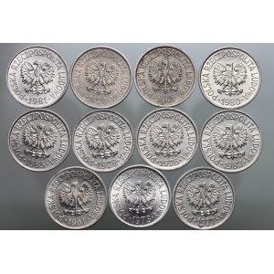 PRL, zestaw monet 20 groszy z lat 1961-1985, (11 sztuk)