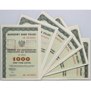 PRL, zestaw Lokacyjnych Bonów Oszczędnościowych na 1000 złotych, NBP, PKO, (6 sztuk)
