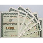 PRL, set of Deposit Savings Vouchers for 1000 zloty, NBP, PKO, (6 pieces)
