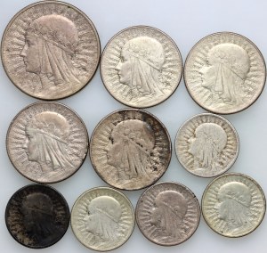 Second Republic, 1932-1934 coin set, Head of a Woman, (10 pieces)