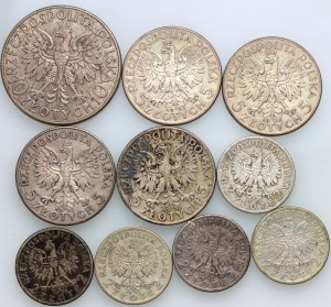 Second Republic, 1932-1934 coin set, Head of a Woman, (10 pieces)