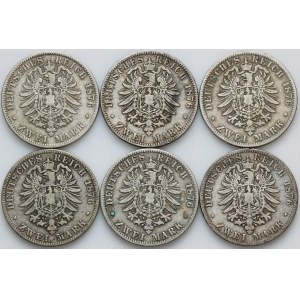 Germany, Prussia, Wilhelm I, set of 2 Mark from 1876, (6 pieces)