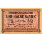 Banknotes of the German occupation authorities, Darlehnskasse Ost, 1/2 mark 4.04.1918, Kaunas, series B