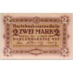 Banknotes of the German occupation authorities, Darlehnskasse Ost, 2 marks 4.04.1918, Kaunas, series A
