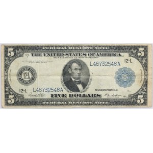 United States of America, Federal Reserve Note, Washington, 5 Dollars 1914, series L