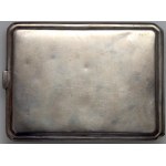 Silver cigarette case with 2 zloty coin 1932 and badge of the Association of traveling salesmen in Germany