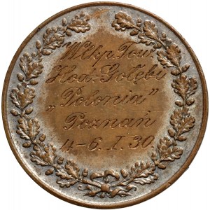 II RP, medal z 1930 roku, Wlkp. Tow. Hod. Gołębi, Polonia, Poznań 4-6. I. 30.