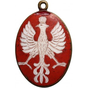 Biżuteria patriotyczna, orzeł na tarczy z czerwoną emalią, XIX wiek