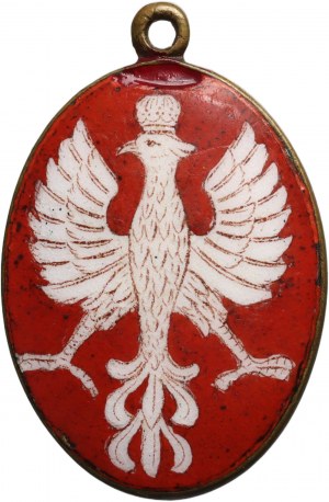 Biżuteria patriotyczna, orzeł na tarczy z czerwoną emalią, XIX wiek