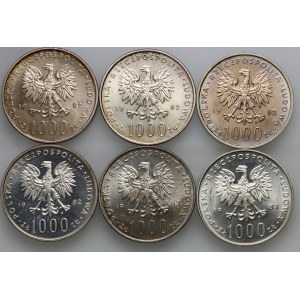 PRL, zestaw monet 1000 złotych z lat 1982-1983, Jan Paweł II, (6 sztuk)