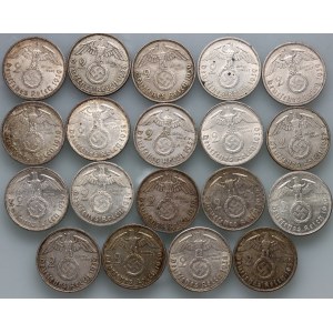 Germany, Third Reich, set of 2 Mark coins, Paul von Hindenburg, (19 pieces)