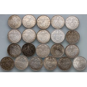 Germany, Third Reich, set of coins 2 Mark, Paul von Hindenburg, (21 pieces)