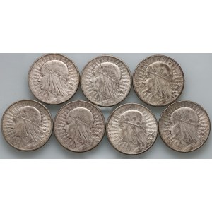 II RP, zestaw monet 10 złotych 1932, Głowa Kobiety, (7 sztuk)