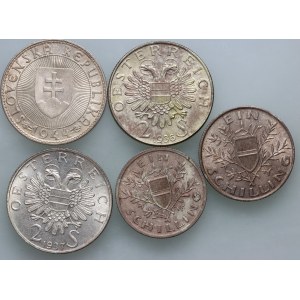 Austria, Slovakia, set of coins from 1924-1944, (5 pieces)