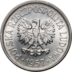 PRL, 20 groszy 1957, wąska data, rzadkie