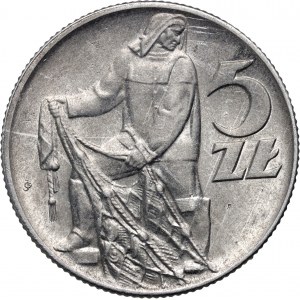 PRL, 5 złotych 1958, Rybak, wąska 8